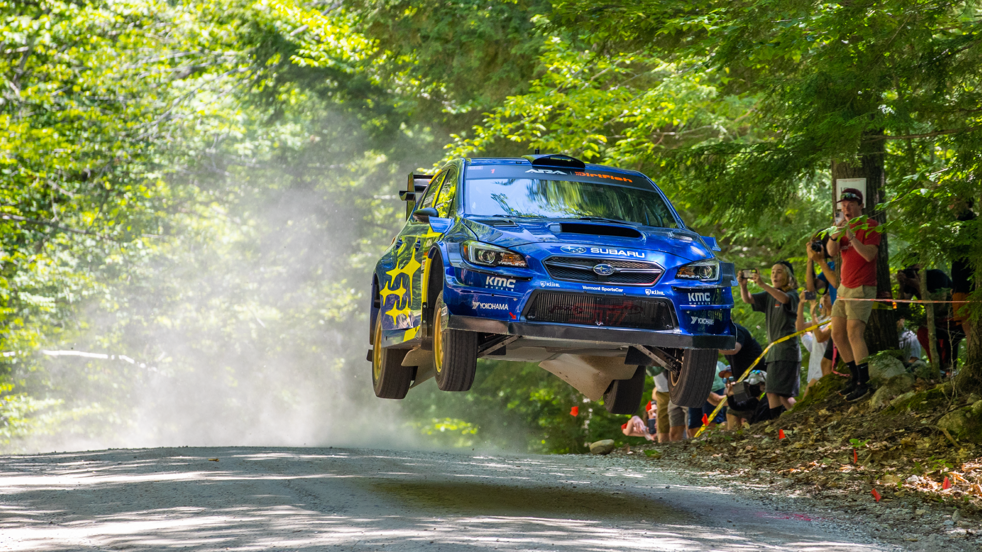 Subaru racecar leaping